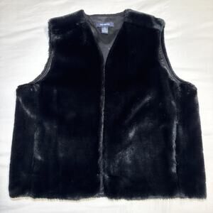 The Limited VTG Faux Fur Black Vest Sleeveless Jacket Open Front Womens Sz L EUC